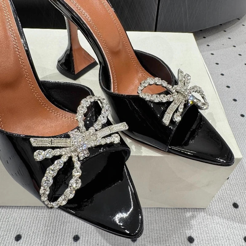 Bow Rhinestone Pointed Toe High Heel Sandals for Women