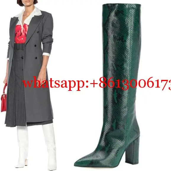 Pointed Toe Slip On Leather Knee High Boots for Women