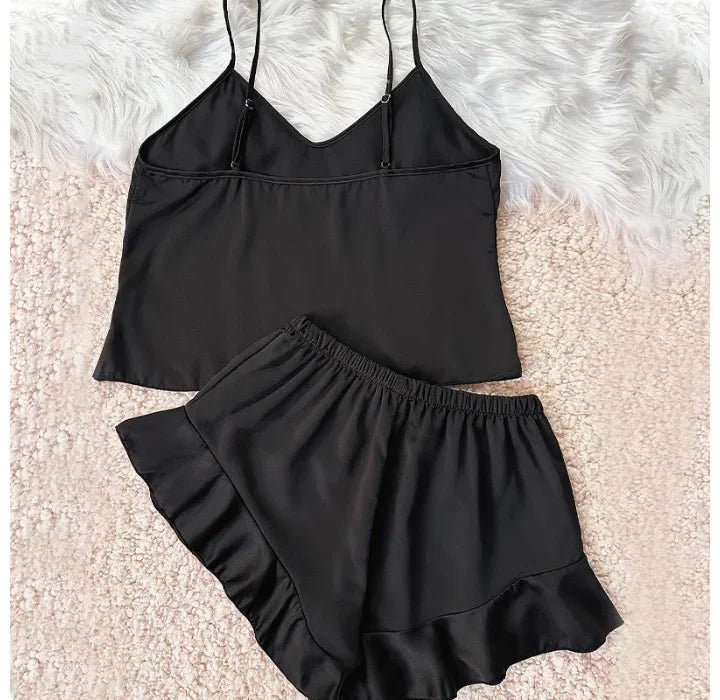 Two Piece Sets Womens Outifits Sexy Backless Camisole Shorts Thin Home Wear Fashion and Simple Pajamas Suit Y2k Summer 2024 New