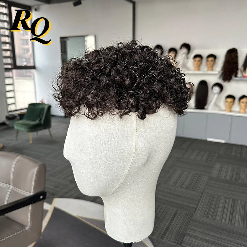 Pre Styled Thin Skin Curly Human Hair Toupee For Men