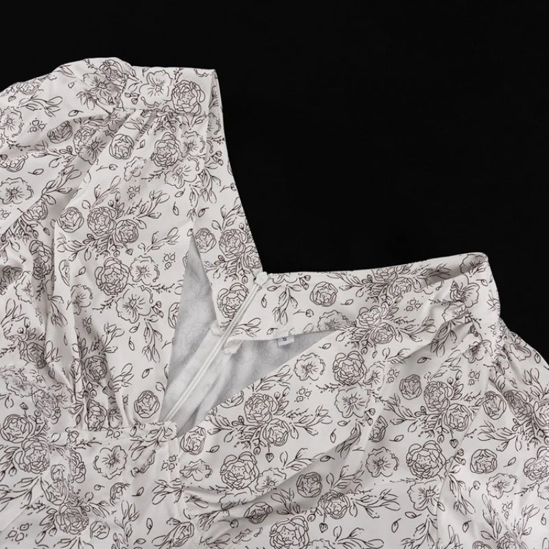 Elegant Printed Long Sleeve V Neck Mini Dress for Women