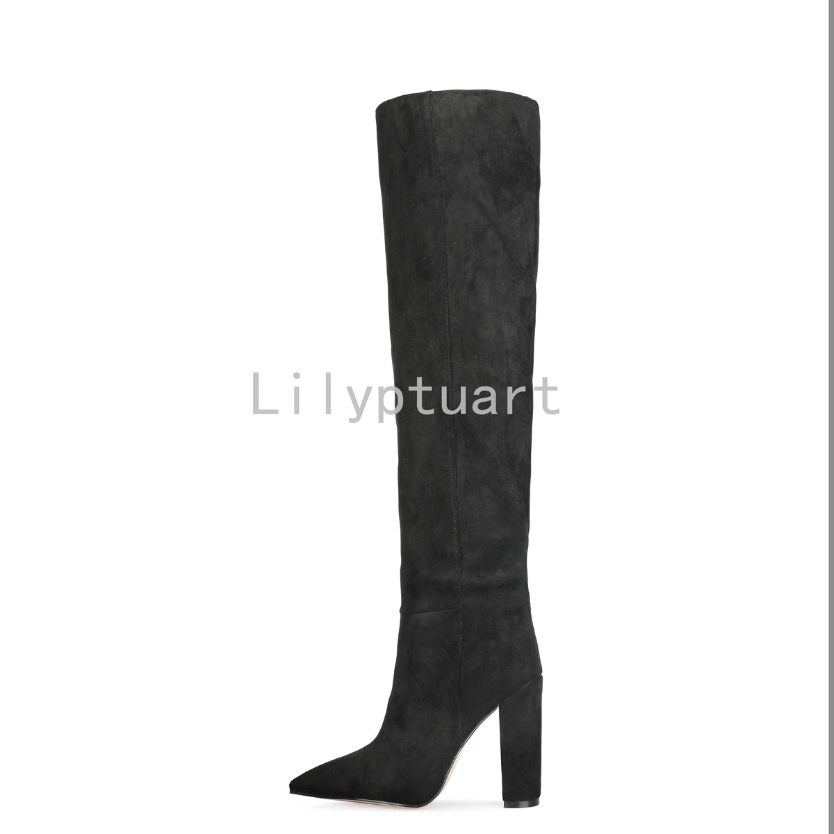 Beige Square Heel Slip-On Over-the-Knee Boots for Women