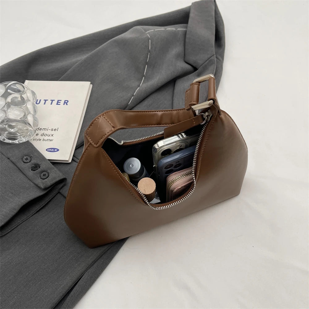 Minimalist Pure Color Polyurethane Leather Shoulder Bag for Women