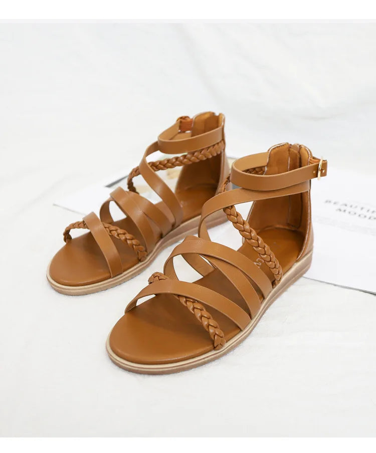 Casual Summer Bohemian Woven Slip On Flat Sandals For Women