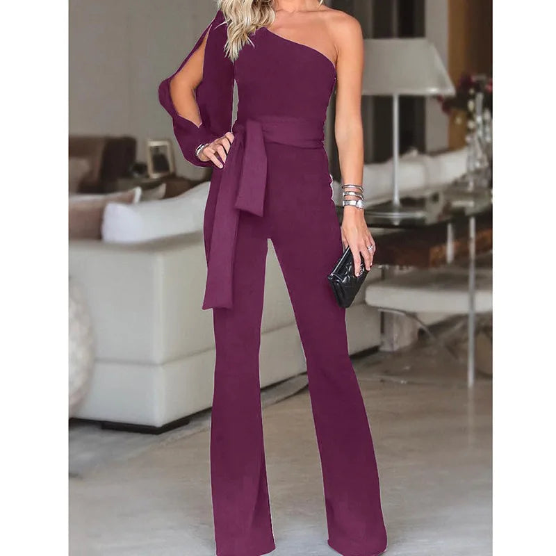 Elegant Slim-Fit One-Sleeve Party Jumpsuit for Women
