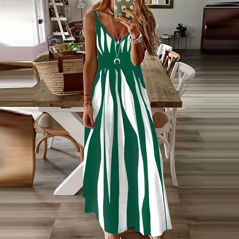 Casual Striped Sleeveless Knit Maxi Dress For Women