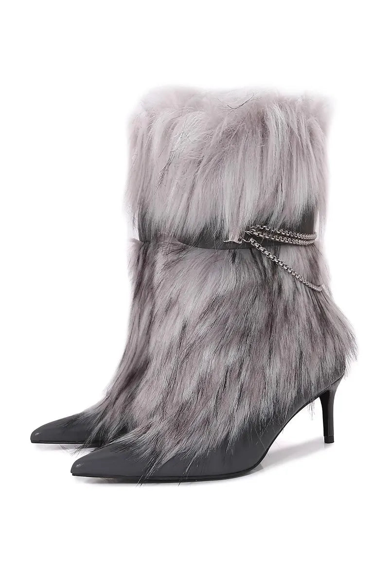 Fuchsia Faux Fur Buckle Ankle Boots