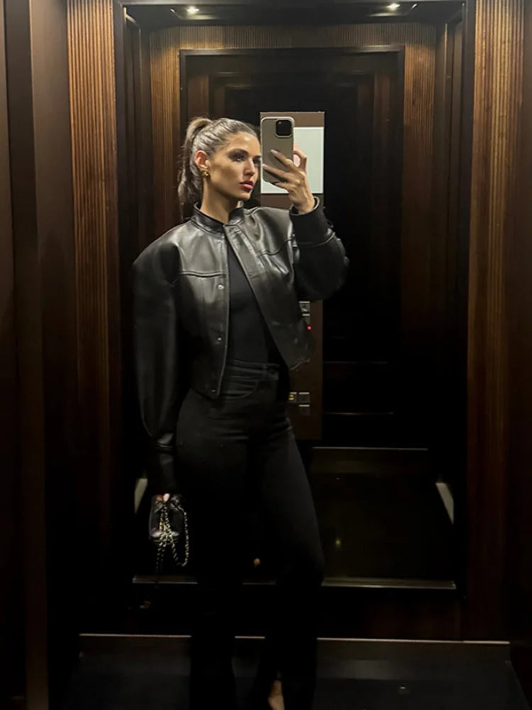 Slim Fit Faux Leather Jackets Women Classic Moto Biker PU Fitted Zipper Jacket Spring Autumn Basic Bomber Coat Street Outerwear