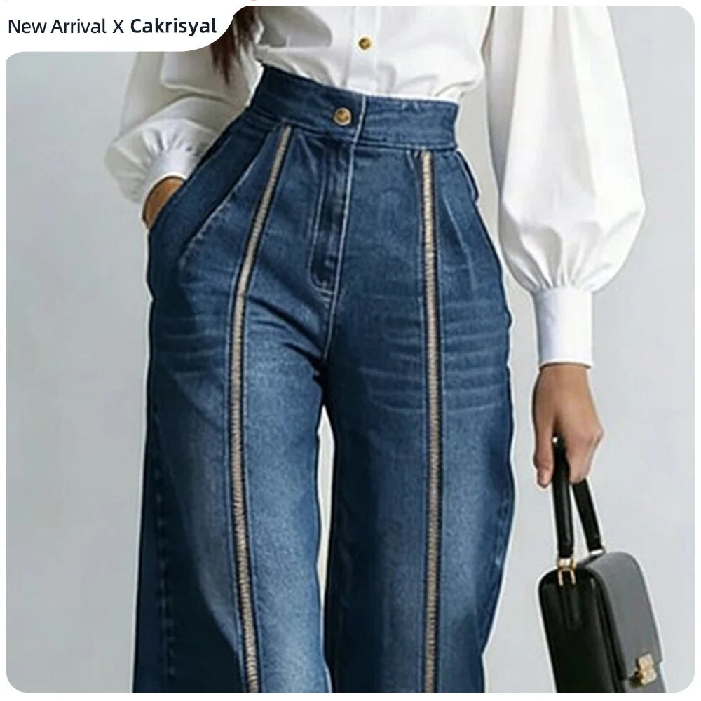 Vintage High Waist Wide Leg Flared Denim Jeans For Women