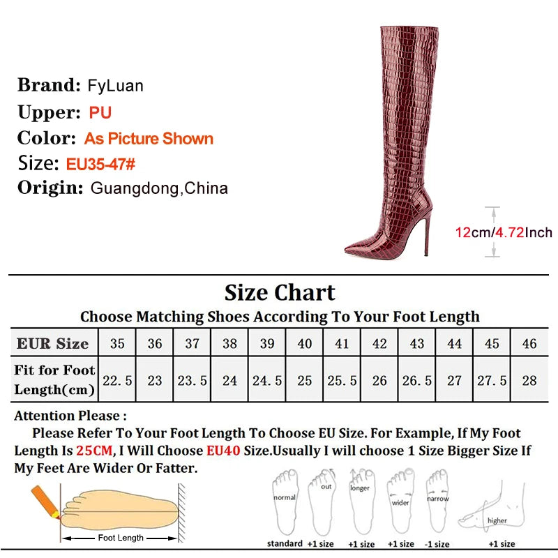Wine Red Knee High Boots