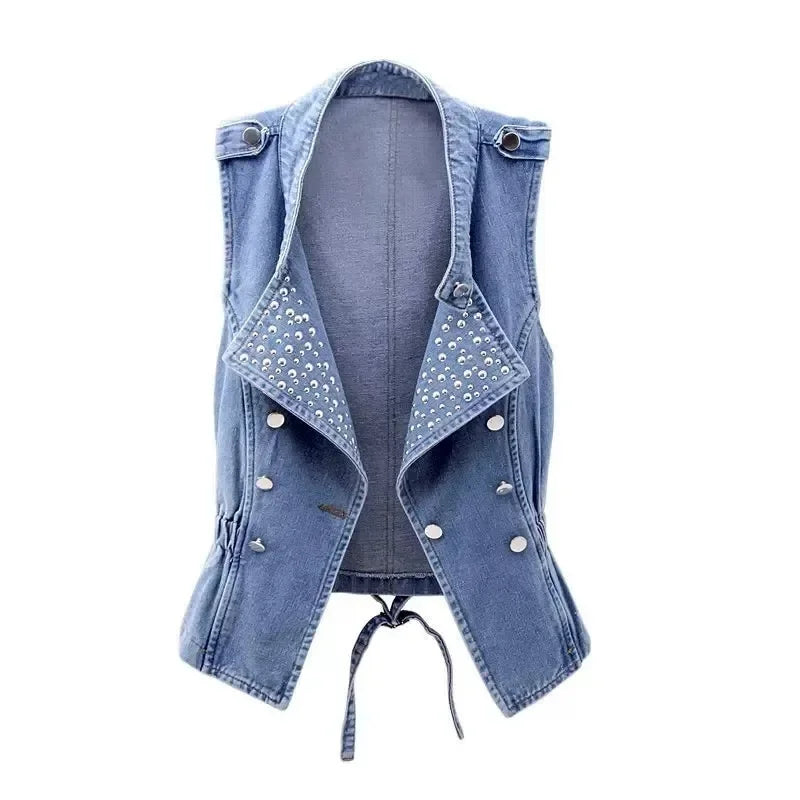 Sleeveless Double Breasted Denim Cowboy Vest for Women