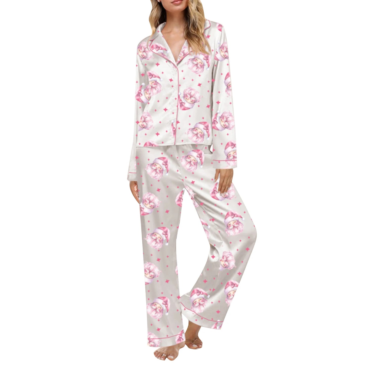 Women'S Autumn  Winter Clothing Christmas Elements Cute Bow Print Long Sleeved Shirt  Elastic Pants 2PCS Street Wear Home Wear