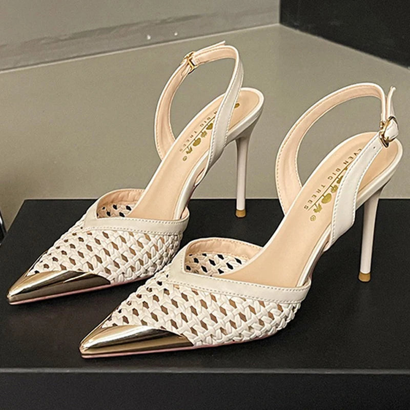 Woven Pointed Toe Slim Stiletto Heel Sandals for Women