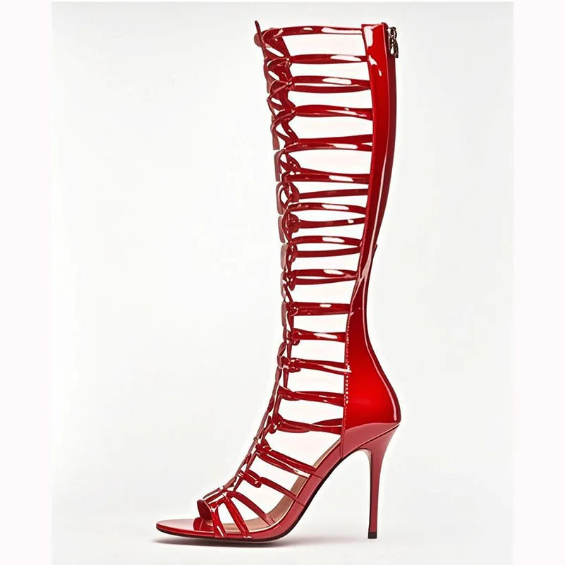High Heel Metal Buckle Gladiator Knee Boots For Women