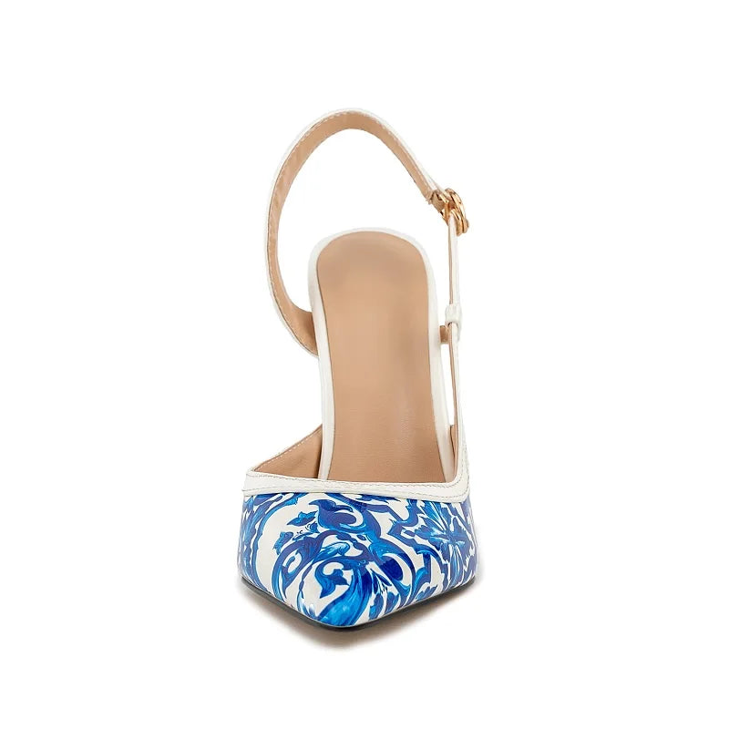 Floral Print Elegant Stiletto Sandals Open Toe for Women