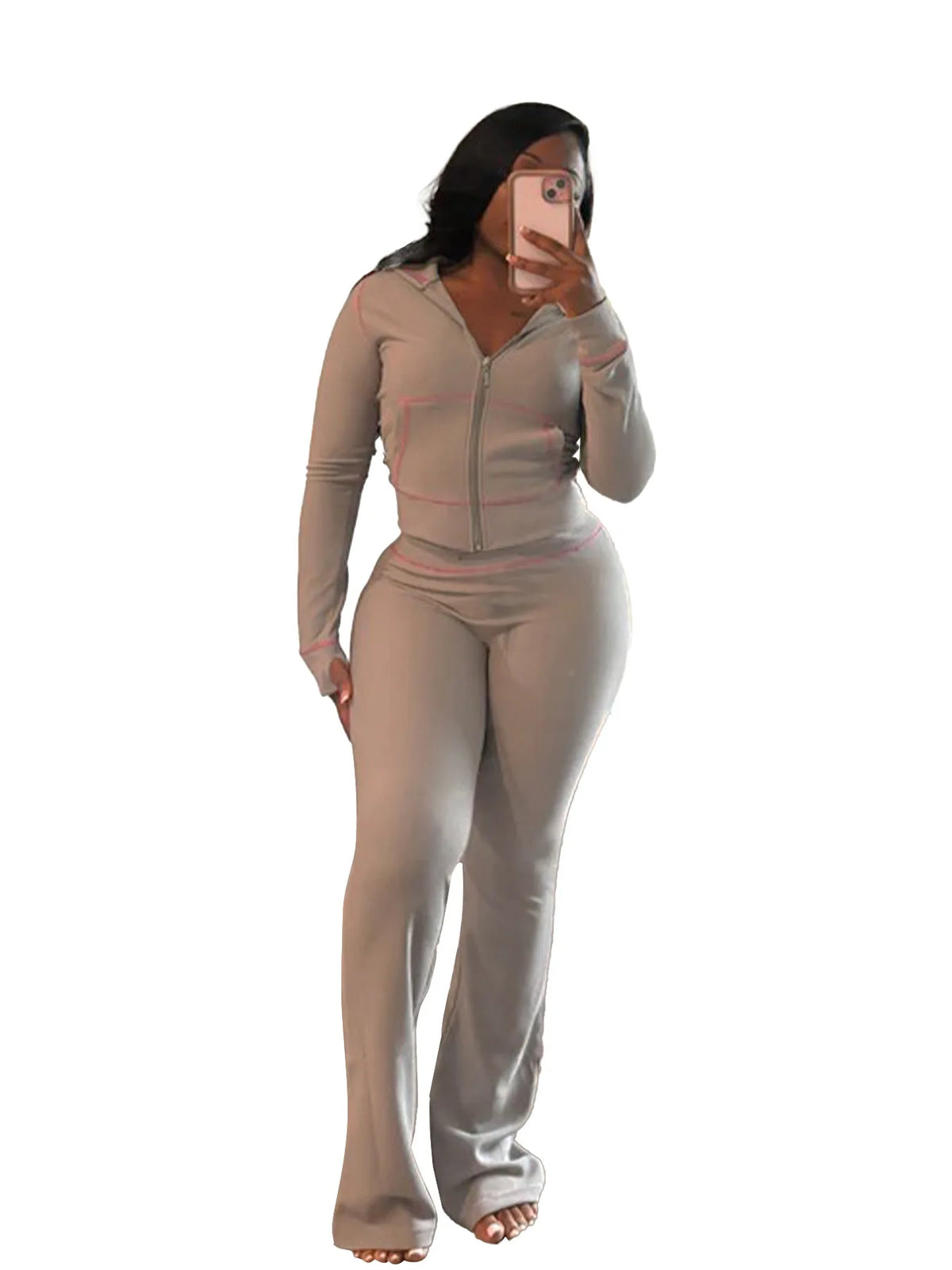 Hooded Long Sleeve Two Piece Matching Pants Set for Women
