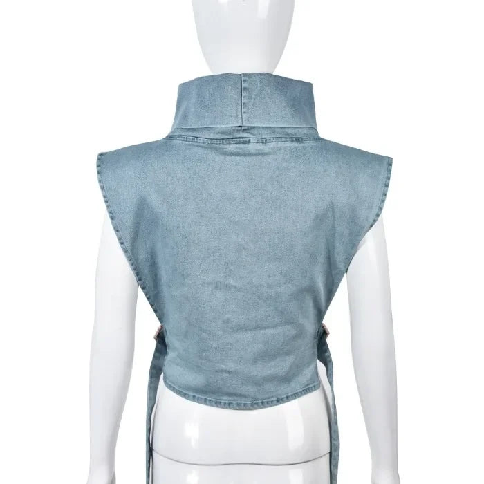 Elegant Tank Tops for Women Streetwear Summer 2025 New Cowboy Pile Collar Pullover Sleeveless Workwear High Waist Short Vest