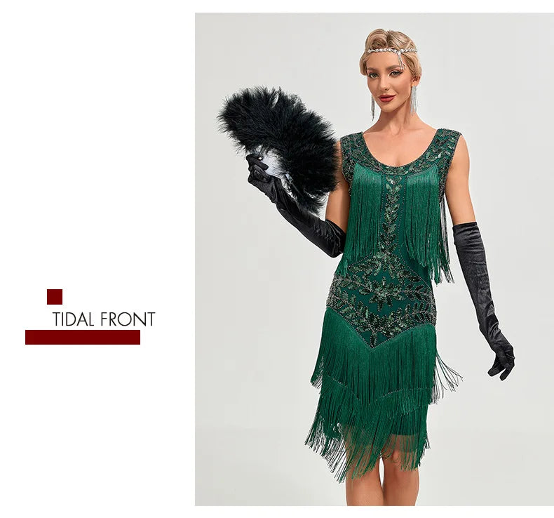 Sequined Beaded Embroidery O Neck Knee Length Dress for Women