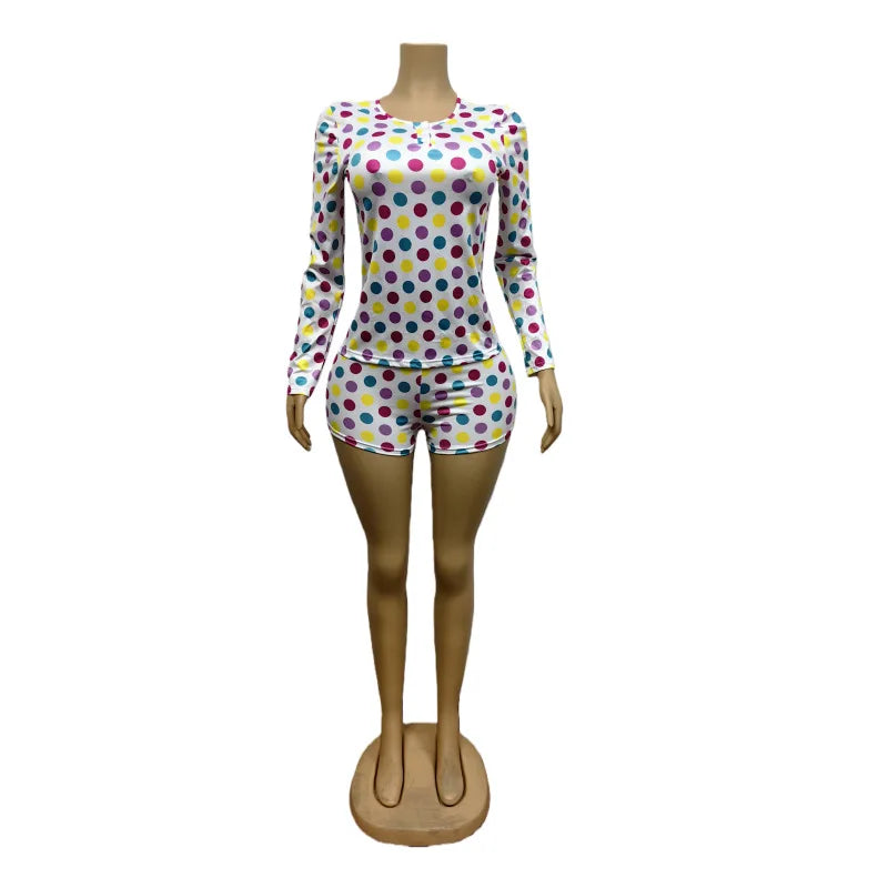 Cute Colorful Polka Dot Print Two-Piece Set for Women