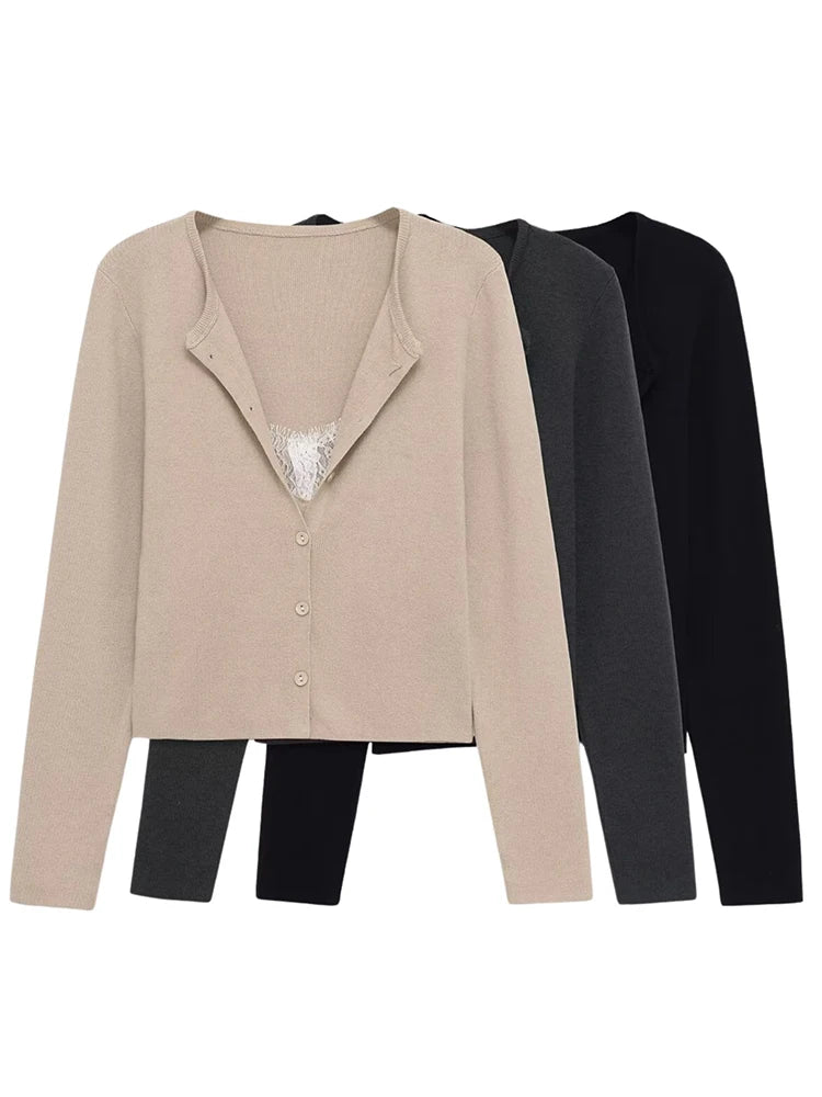 Slim Lace Knit Cardigan With V Neck Lightweight for Women