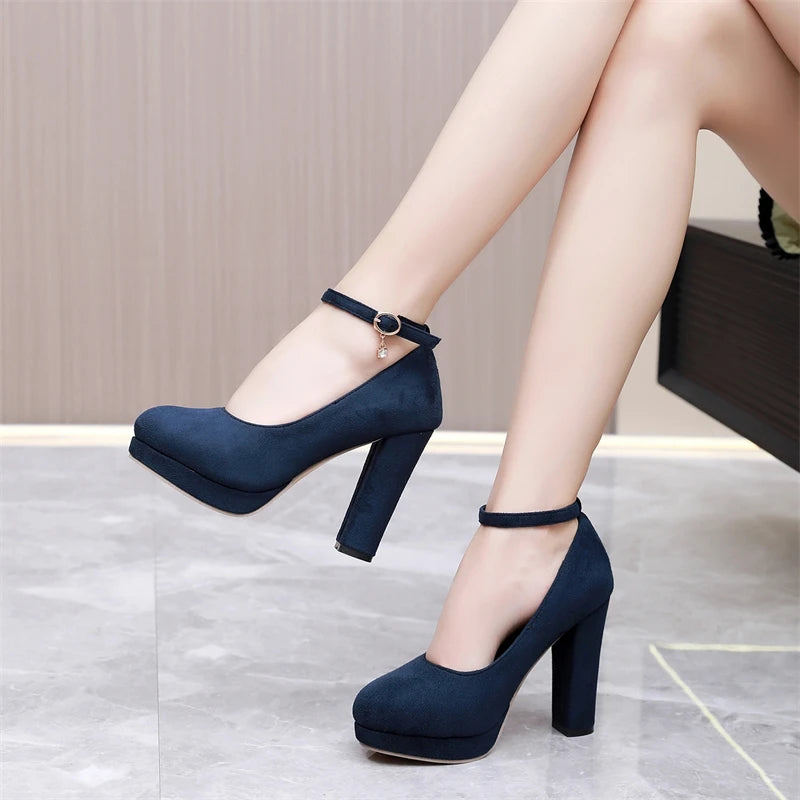Square Toe Ankle Strap Heel Pumps