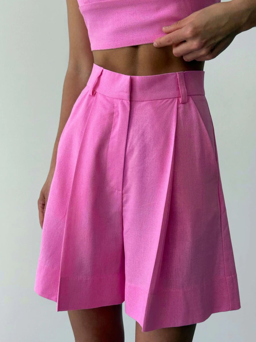 High Waisted Casual Summer Linen Blend Shorts For Women