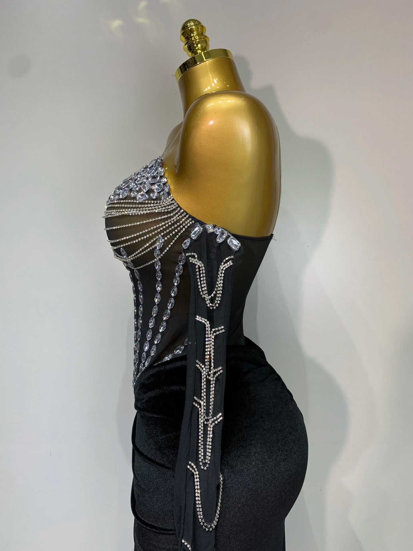 Women Sexy Strapless Rhinestone bodysuit Skirt Three Piece Set Celebrity Elegant Evening Party Birthday Dresses Stage Costume