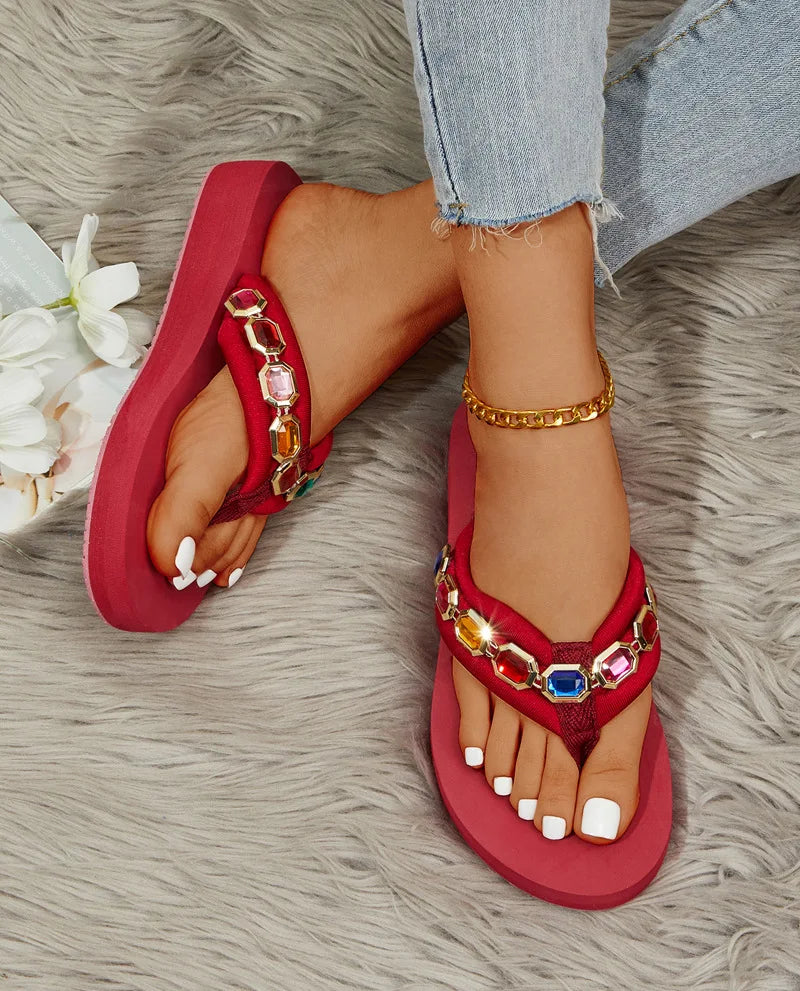 Crystal Accent Clip Toe Casual Summer Sandals For Women