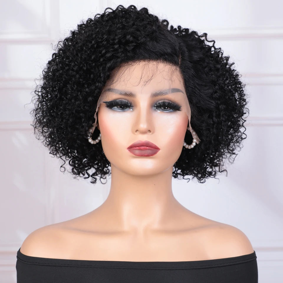 Short Curly Bob Lace Front Human Hair Wig for Women
