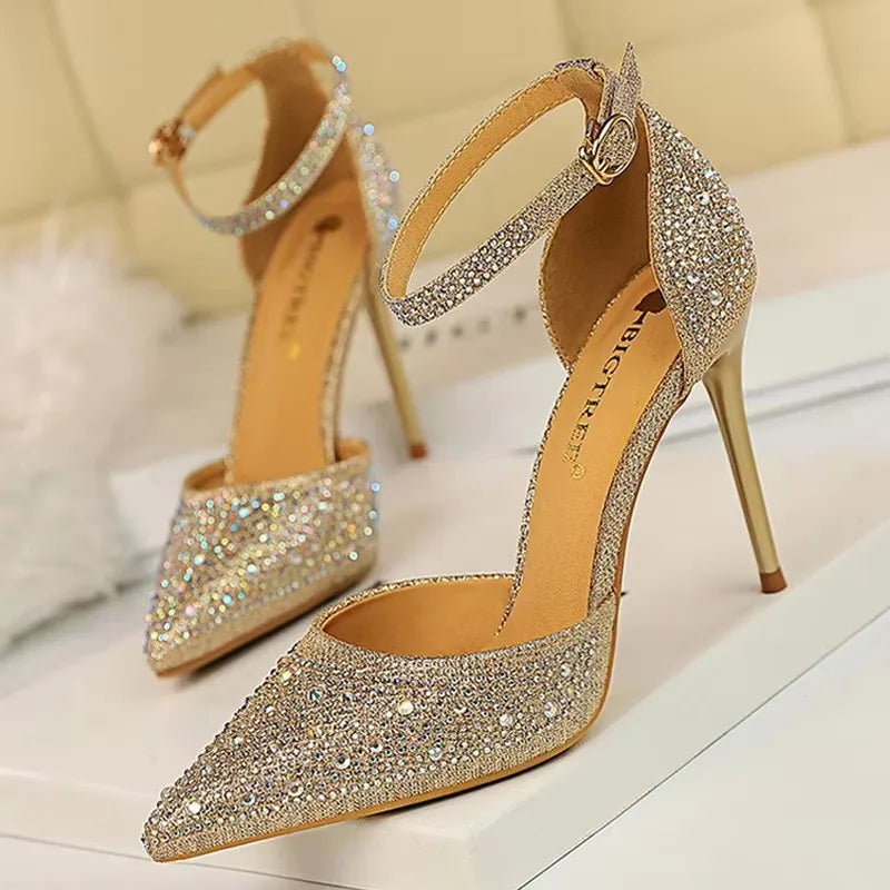 Shiny Rhinestone Stiletto High Heel Pumps for Women