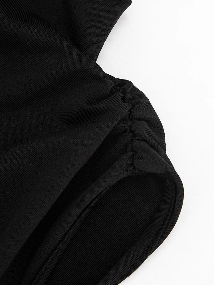 Metal Chain Detail O Neck Side Hollow Mini Dress for Women