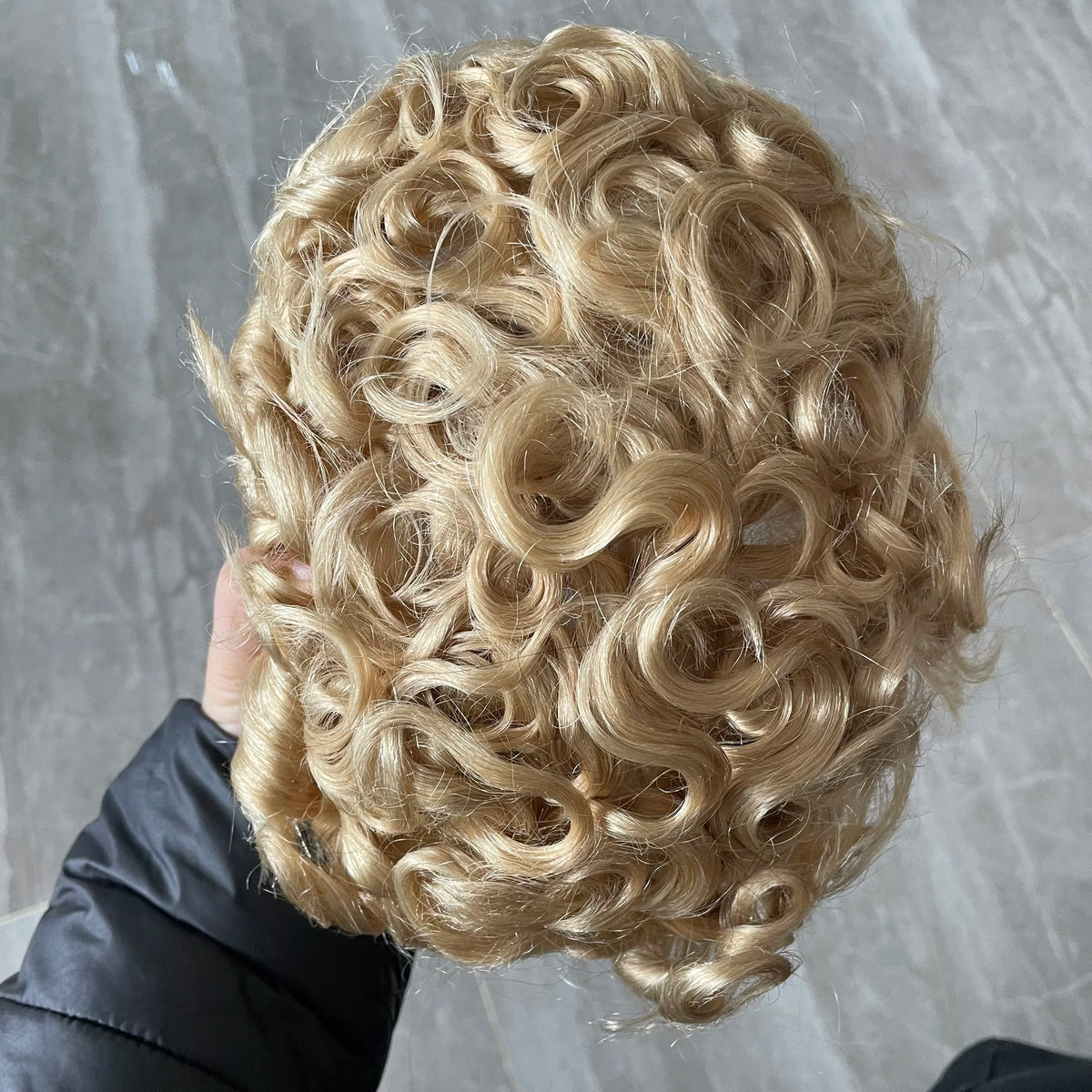 Curly Blonde Human Hair Toupee With Natural Hairline for Women