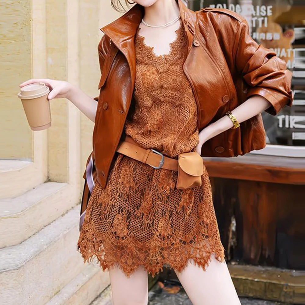 Elegant Korean Lace Suspender Midi Dress for Women