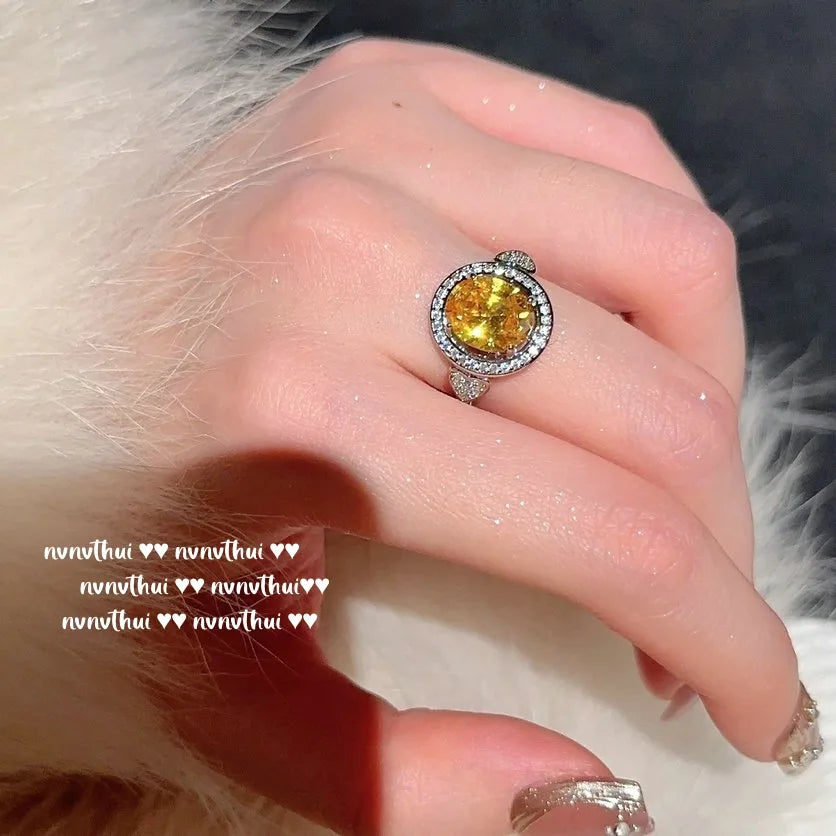 Round Cut Yellow Cubic Zirconia Bridal Jewelry Set for Women