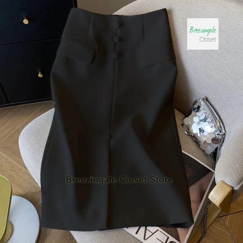South Korea's solid color long skirt women's spring and summer fashion new chic temperament casual Joker suit skirt.