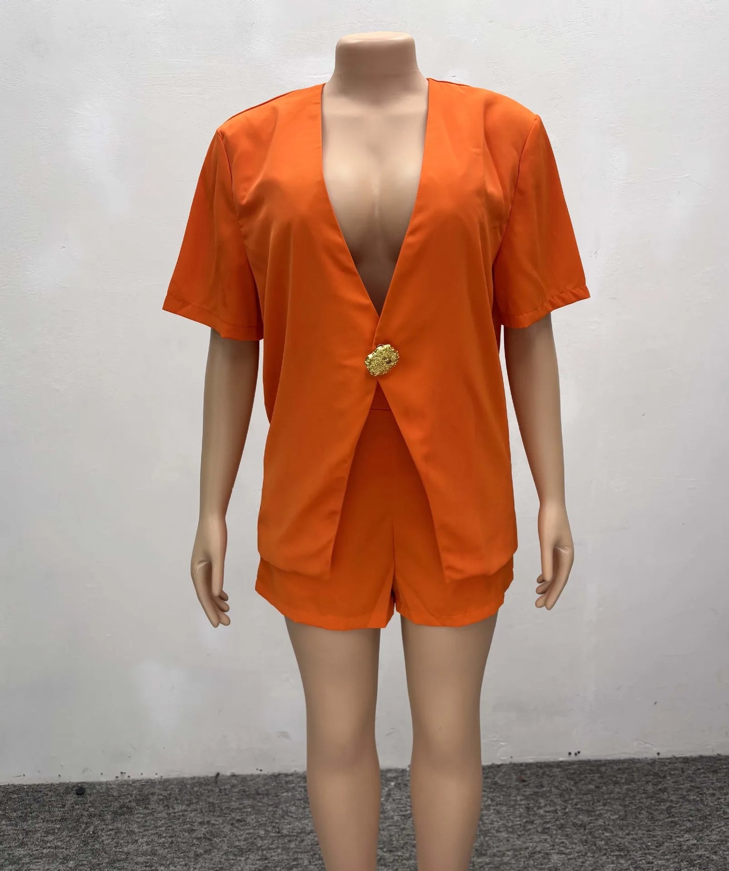 CM.YAYA Women Set v-neck Short Sleeve Shirts blazers +Shorts suits Two 2 Piece Sets Fashion 2025 OL Work Outfit Tracksuit Summer