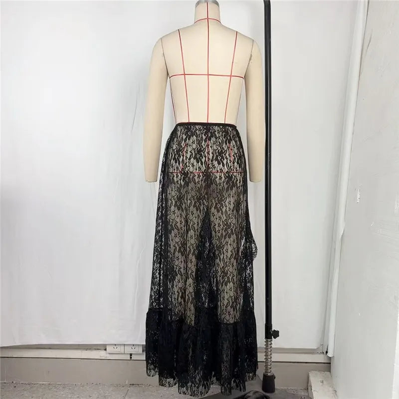 Elegant Asymmetrical Floral Lace Maxi Skirt for Women