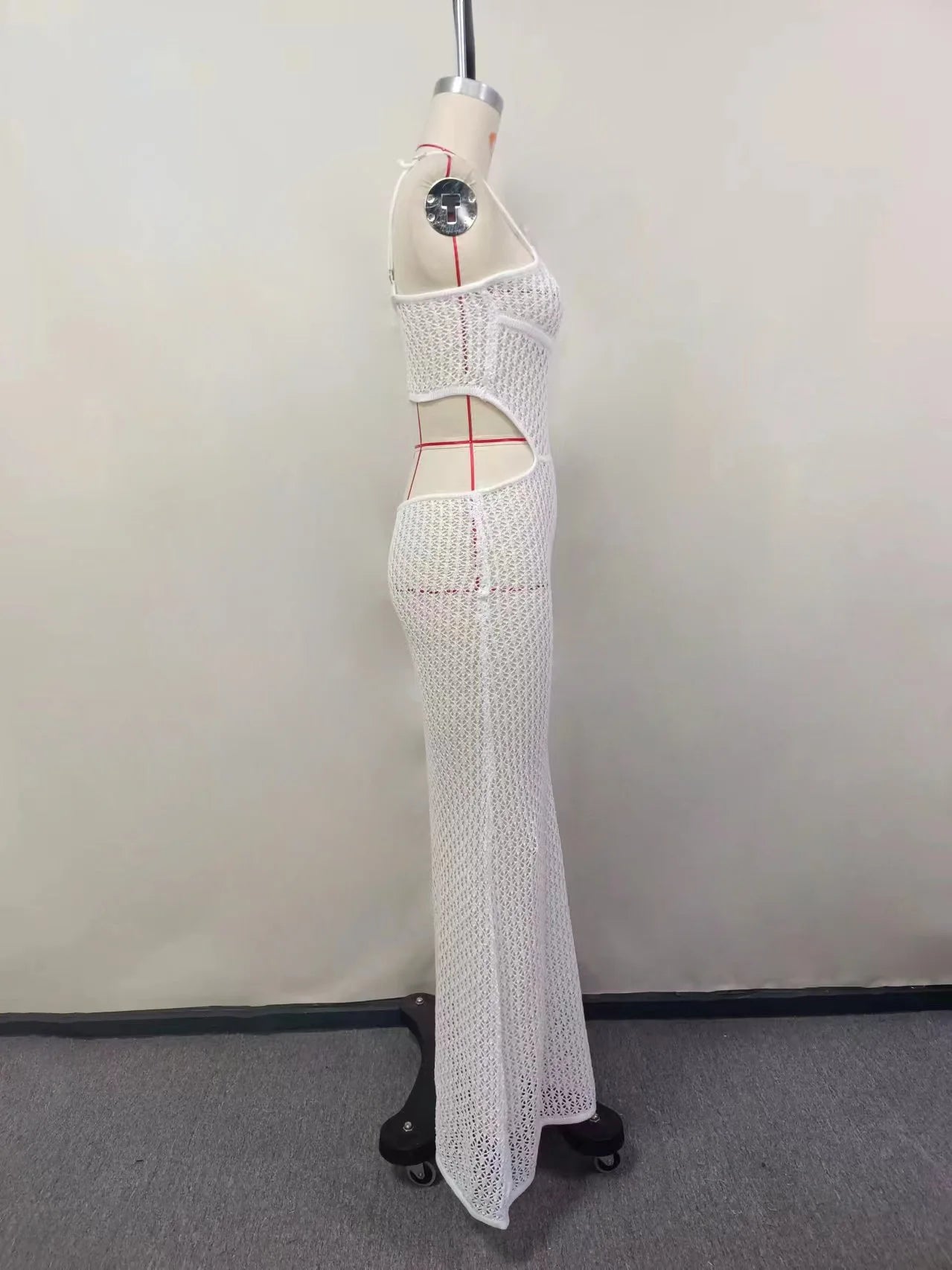 2024 Sexy See-through V Neck Cut Out Knit Beach Maxi Dress Summer Women's Holiday Elegant Outfit Swimsuit Cover Up Tunic A3094