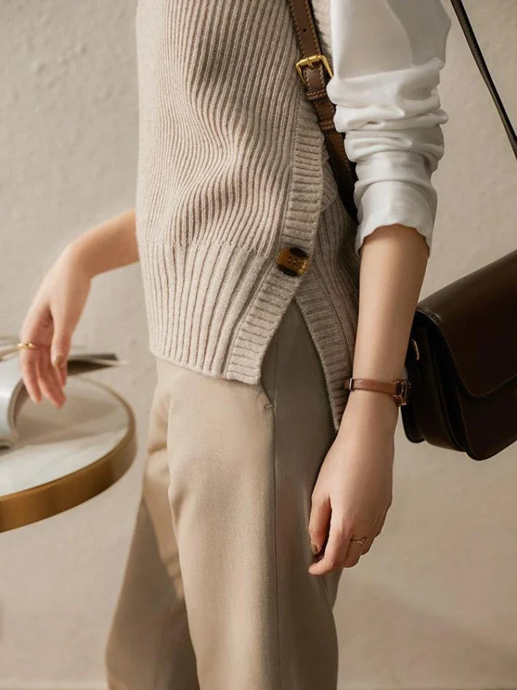 Waistcoat Round O Neck Solid Knit Vests for Women Pullover Lady Sweaters Wool Fashion 2025 Smooth Sleeveless Clothing Winter Y2k