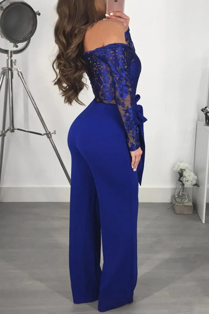 Elegant Lace Stitching Wide Leg Jumpsuit for Women