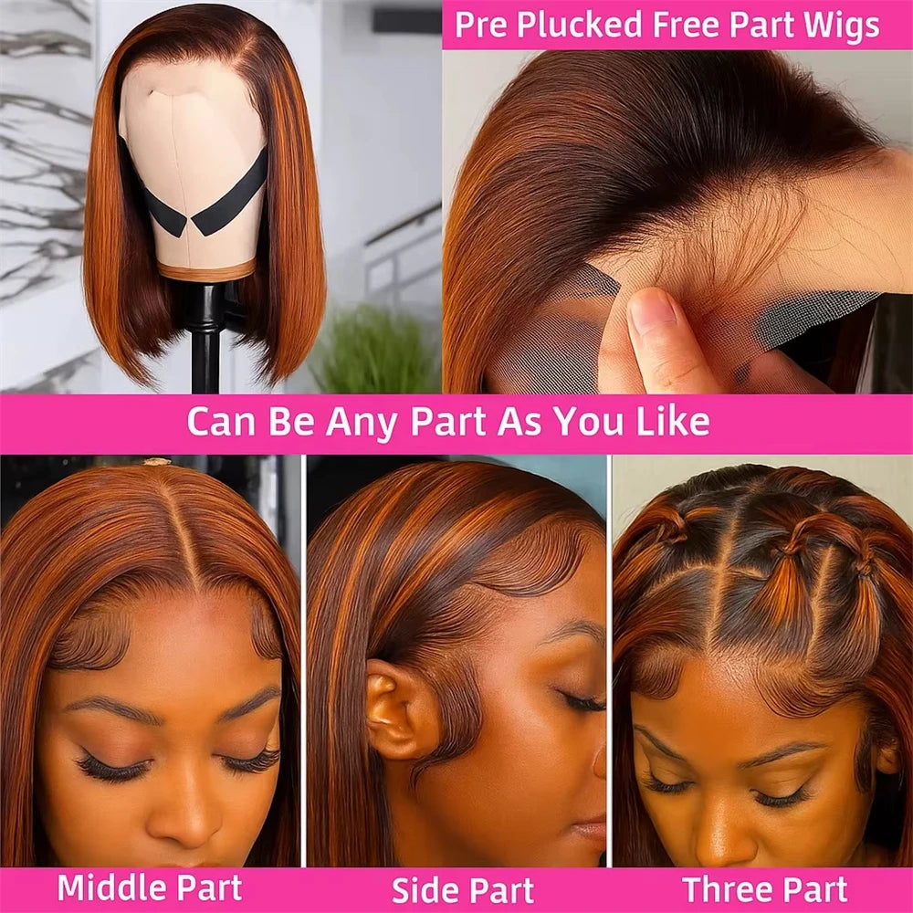 Straight Ombre Highlight Lace Front Human Hair Wig For Women
