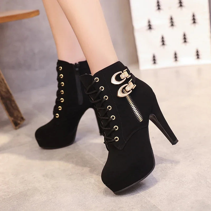 High Heel Platform Buckle Ankle Boots