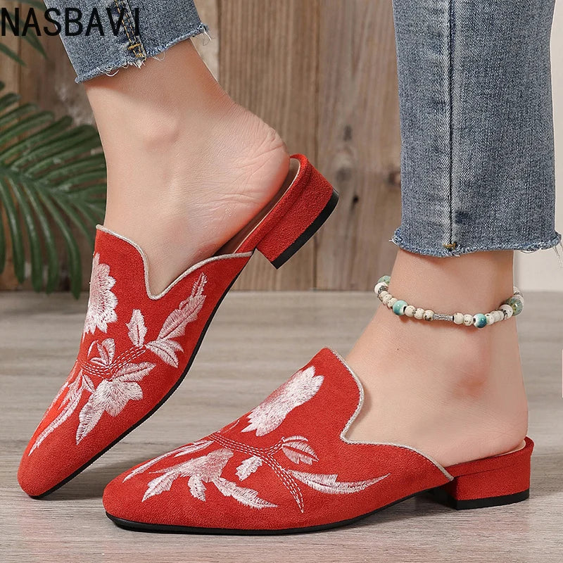 Chic Floral Velvet Embroidered Mules