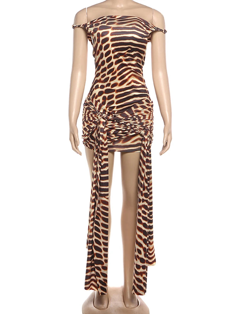 Tiger Stripe Print Bodycon Mini Dress With Tassel Detail for Women
