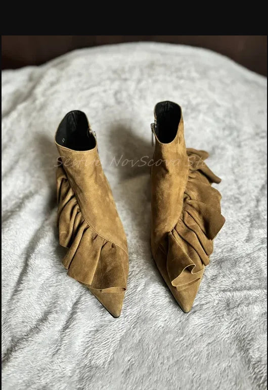 Casual Oversized Ruffle Suede Flat Ankle Boots for Women