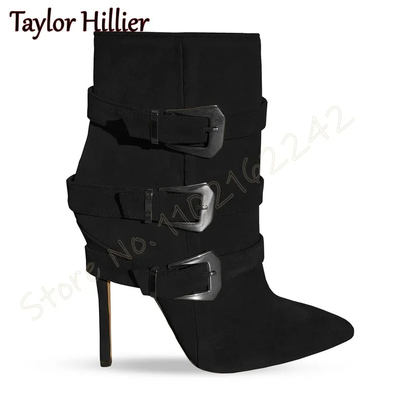 Suede Pointed Toe Stiletto Heel Ankle Boots for Women