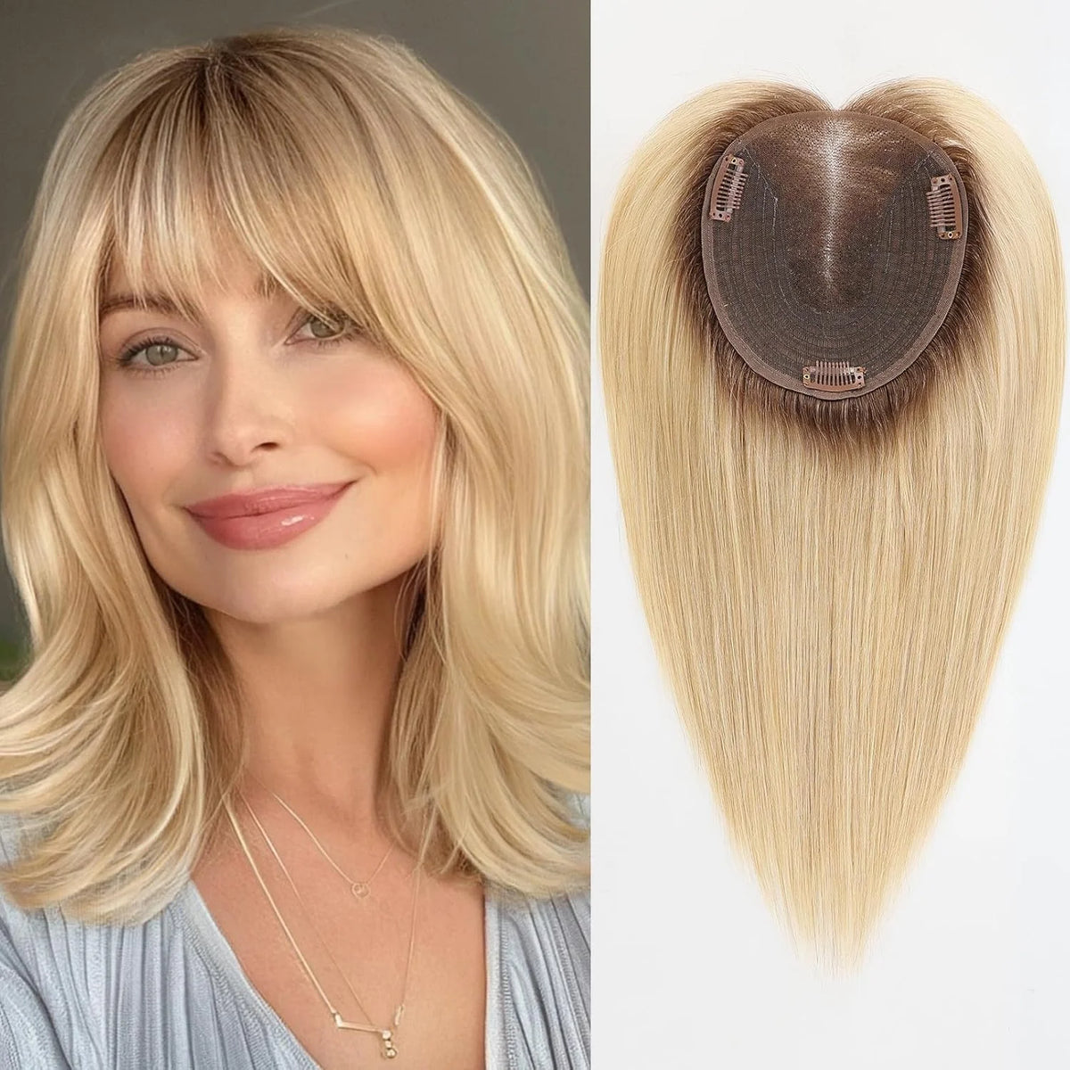 Swiss Lace Remy Human Hair Topper With Bangs For Women