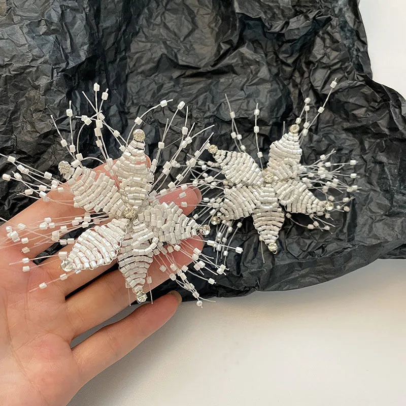 Hand-made Beaded Flower Exaggerated Earrings Party Wedding Bride Fashion Earrings for Women