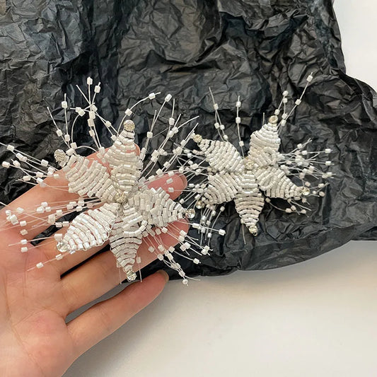 Hand-made Beaded Flower Exaggerated Earrings Party Wedding Bride Fashion Earrings for Women