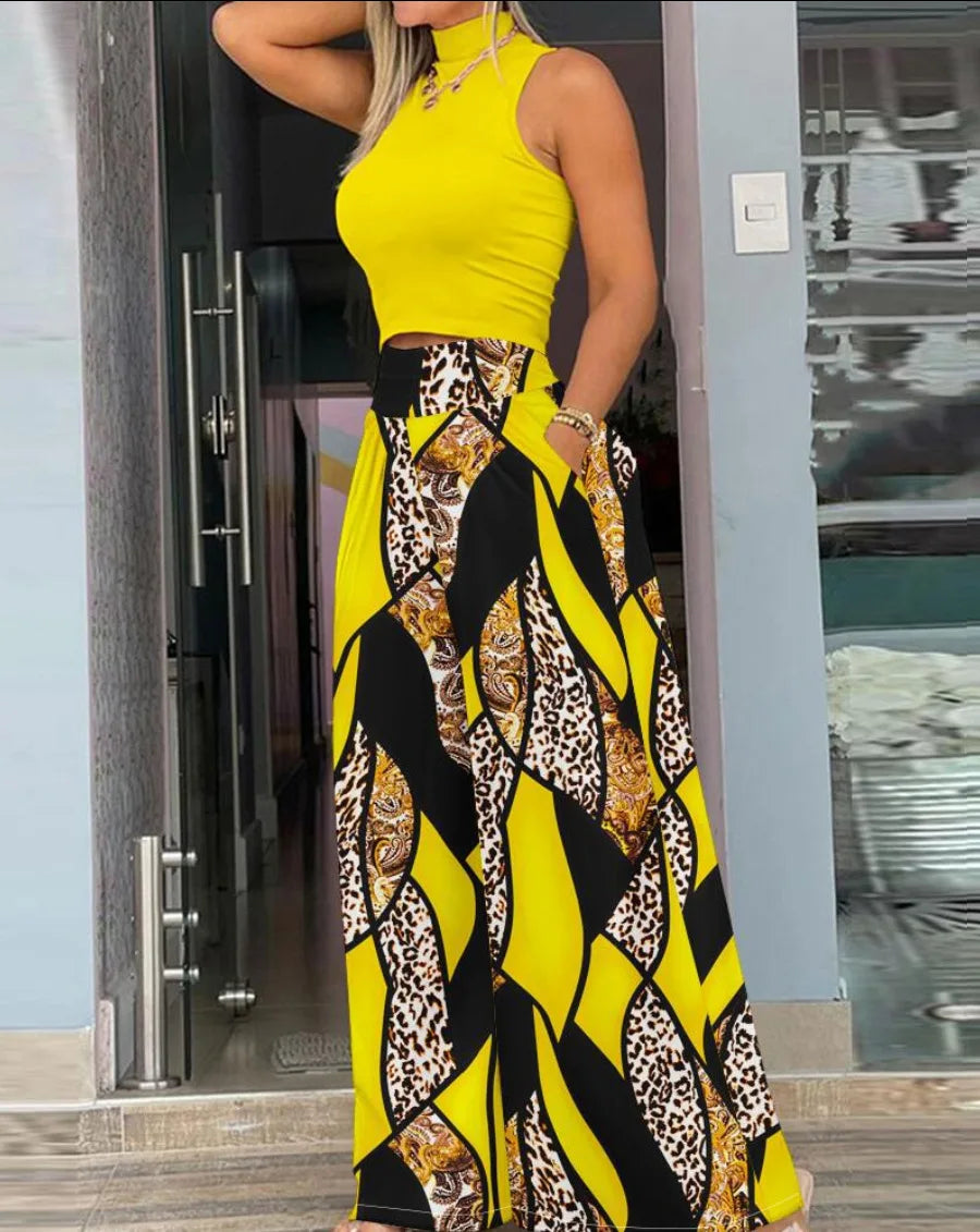 Printed Sleeveless Elegant Two Piece Set for Women